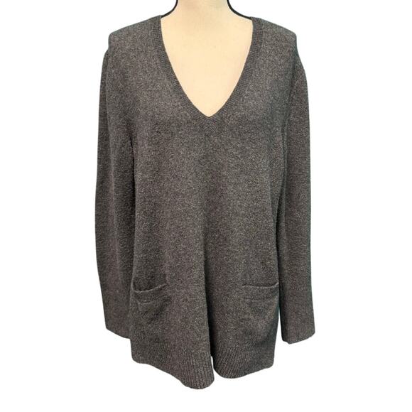 J Crew Merino Wool Alpaca Blend Dark Gray V-Neck Sweater Women's Large - Picture 1 of 10